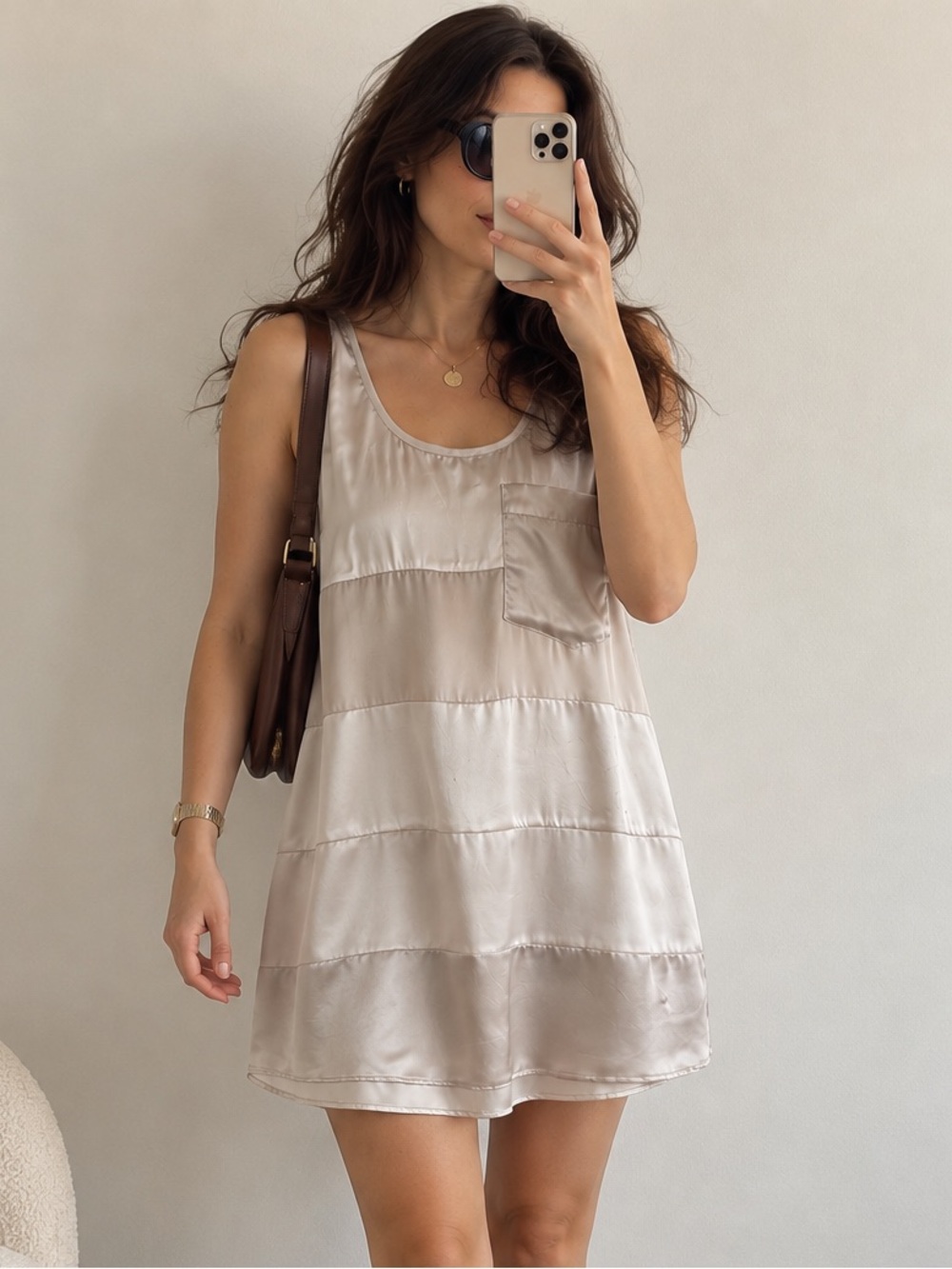 Guess by Marciano Silk Tiered Slip Dress in Champagne Beige
